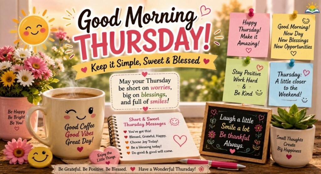 Cute, funny, and short Thursday morning messages with coffee and sunshine