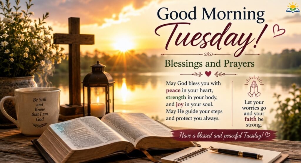 good morning Tuesday blessings and prayers with Bible and morning light